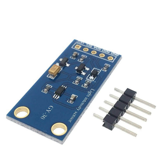 GY-30 Light Sensor Module with BH1750FVI chip and connector pins for Arduino and light intensity detection.