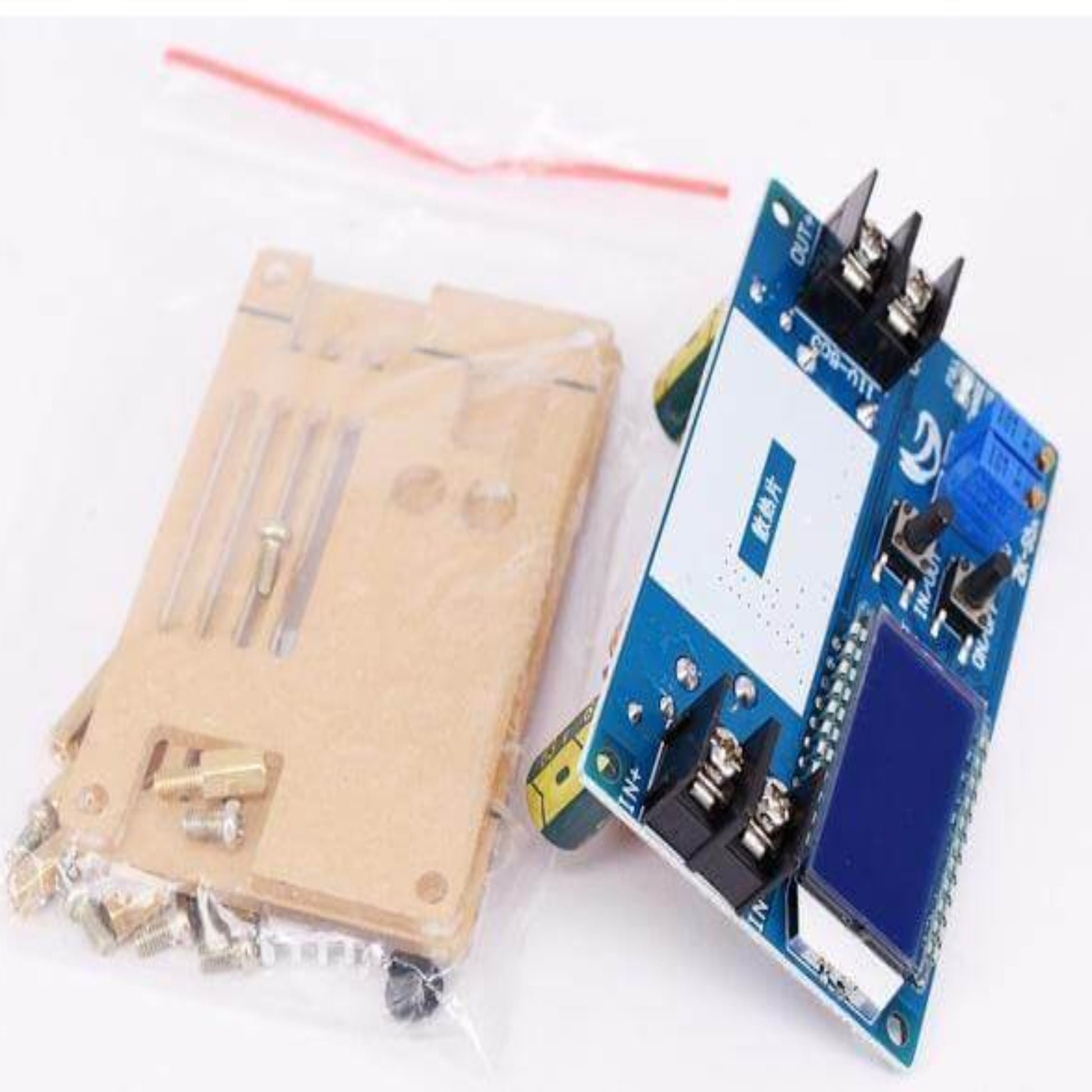 5A Boost Converter with LCD display, model ZK-S5X, showcasing components in a package for electronic applications.