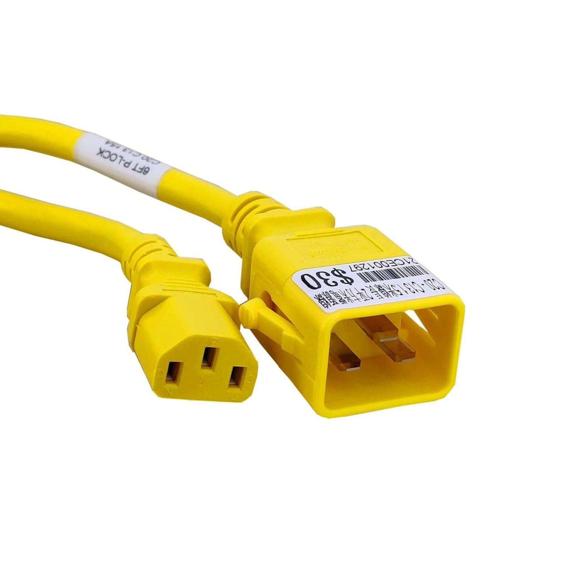 C13 to C20 power cord, heavy duty 14 AWG cable, yellow, 1.5m, for high-powered server connection.