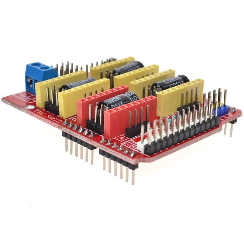 Back angle view of the CNC Shield V3 expansion board with four A4988 driver slots.