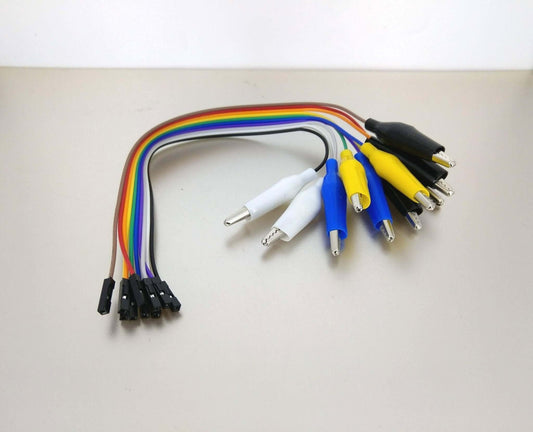 Colorful 20cm Crocodile Clip to Female Jumper Wires, 10 pack for electronics projects and rapid prototyping.