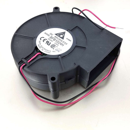 Delta BFB1024H 24V cooling fan with model label, black casing, and wiring for efficient airflow.