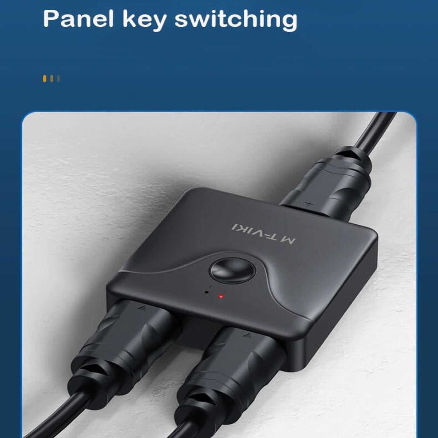 Diagram showing 1 signal source switching between 2 monitors using MT-VIKI DP switch.