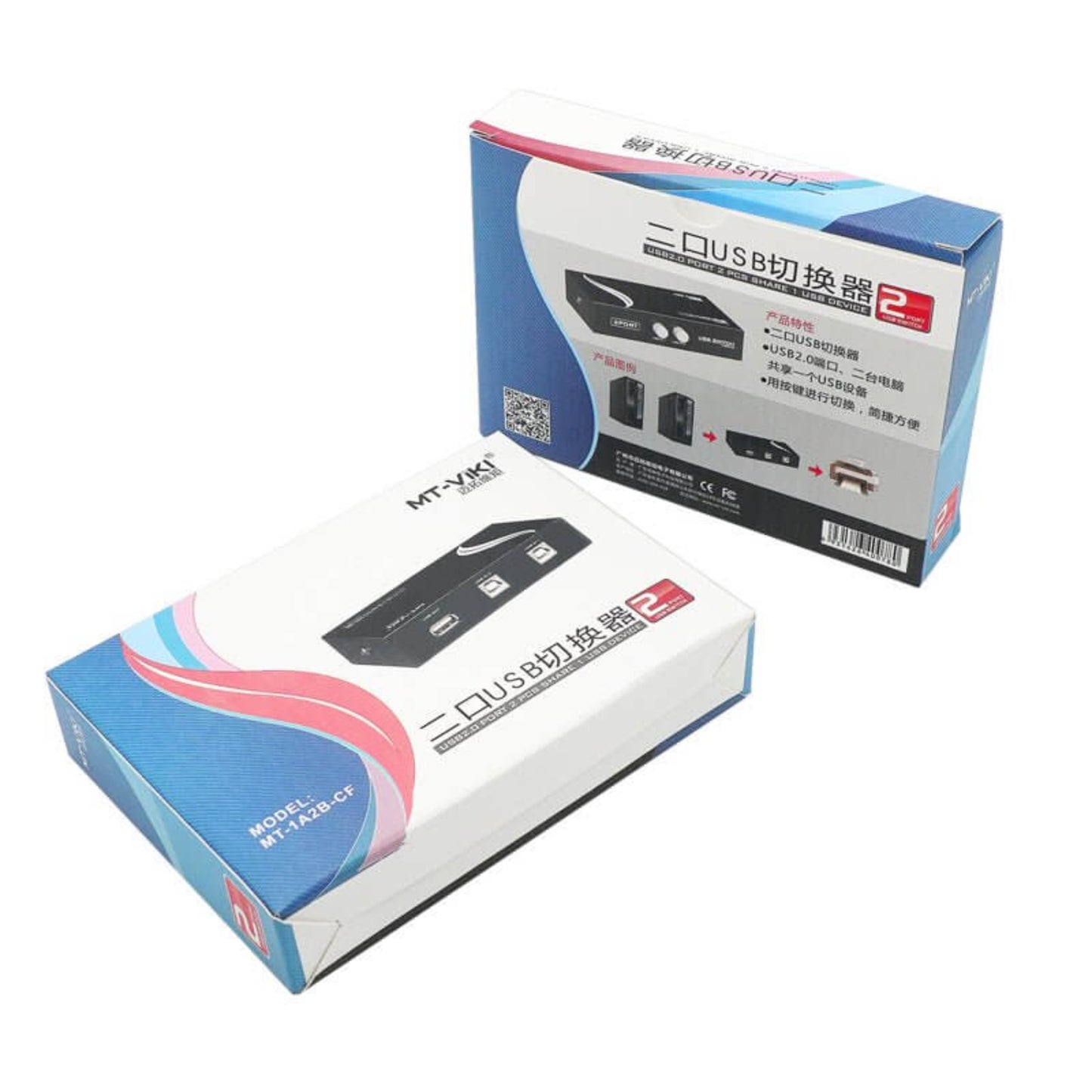 Retail packaging for the MT-Viki 2 in 1 out USB 2.0 splitter.