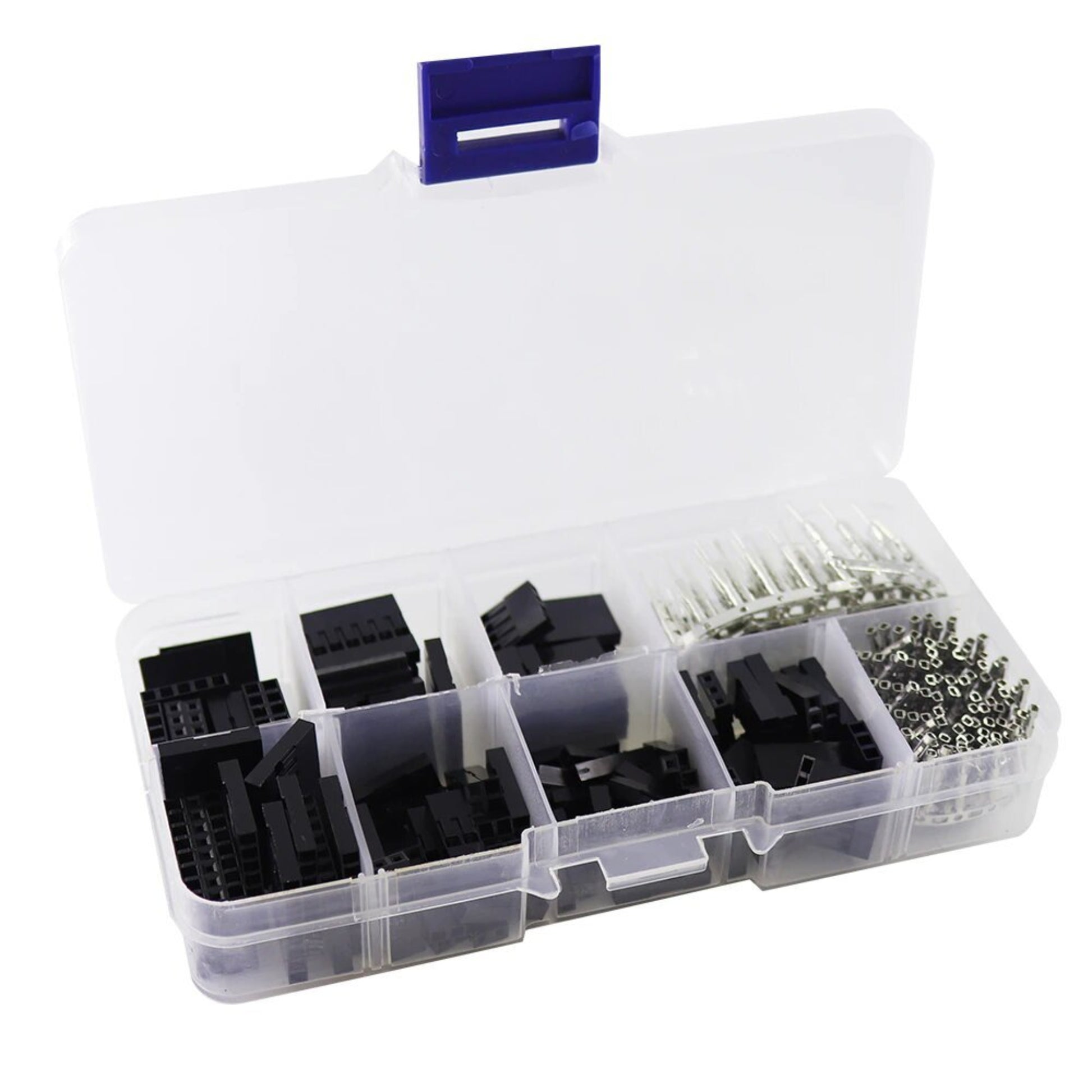 310-piece Dupont jumper wire connector kit in a clear organizer case, ideal for Arduino and DIY electronics.