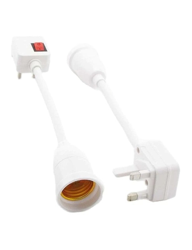 White UK Plug to E27 Lamp Holder Adapter with Switch (Flexible Neck)