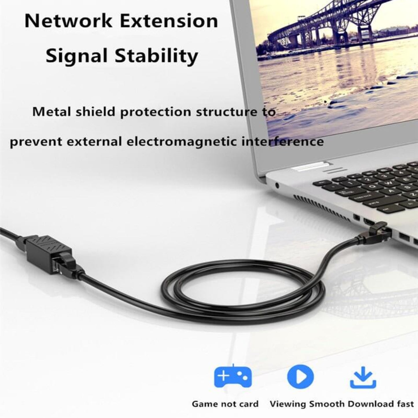 RJ45 connector for network extension, featuring metal shield protection for signal stability and electromagnetic interference prevention.