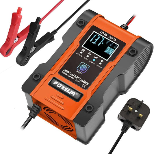 Foxsur 12V/24V 7-Stage Smart Car Battery Charger & Maintainer with UK plug