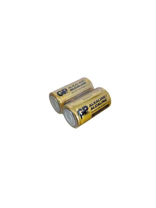 GP 2pc C size alkaline batteries, 1.5V, ideal for high-powered electronics and toys, long-lasting power.