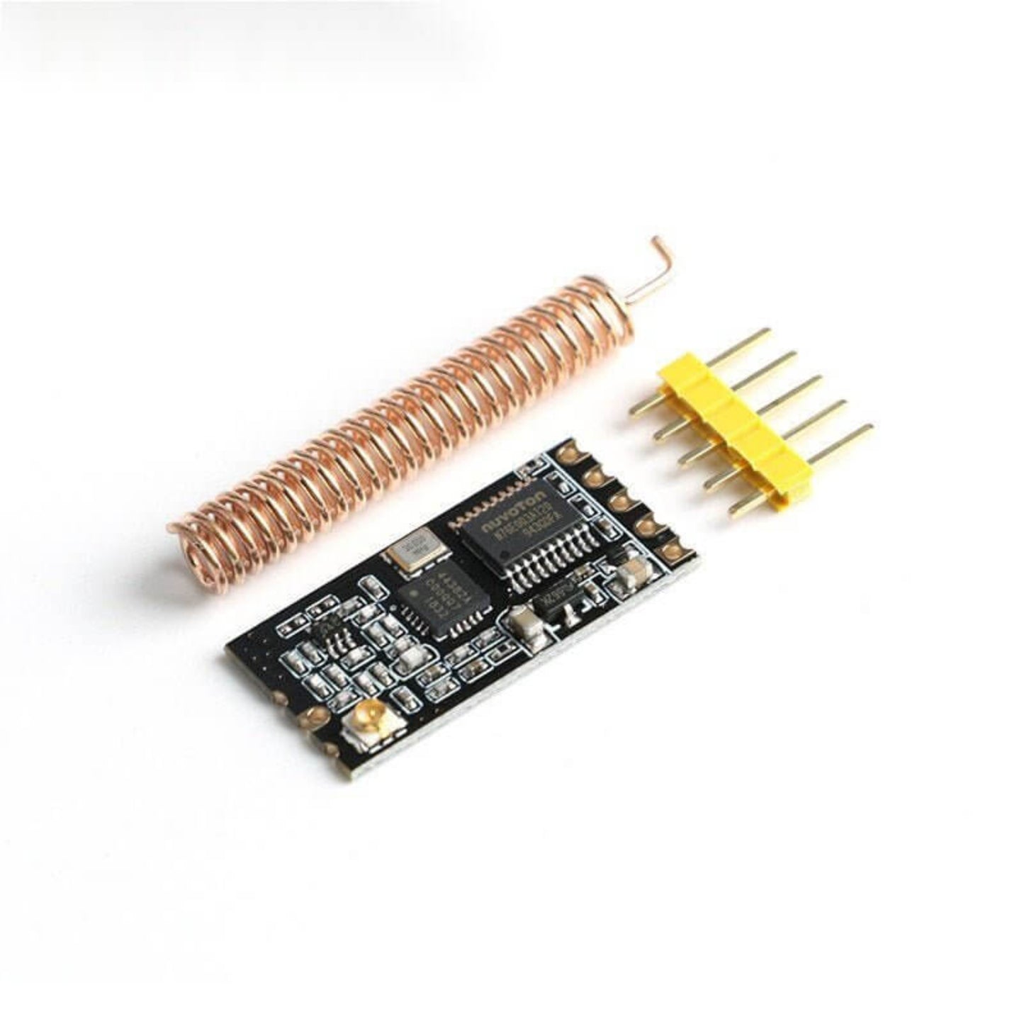 GT-38 433MHz Long Range UART Transceiver Module with Copper Spring Antenna and 4-pin Header for Arduino projects.