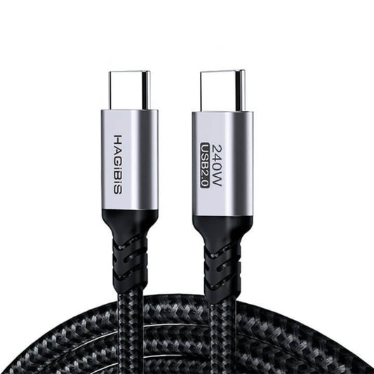 HAGIBIS Type-C to Type-C cable 240W for fast charging MacBook Pro, Nintendo Switch, iPad, and Samsung devices.