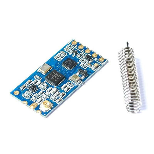 HC-12 433Mhz wireless serial module with spring antenna for enhanced 1000m range communication.