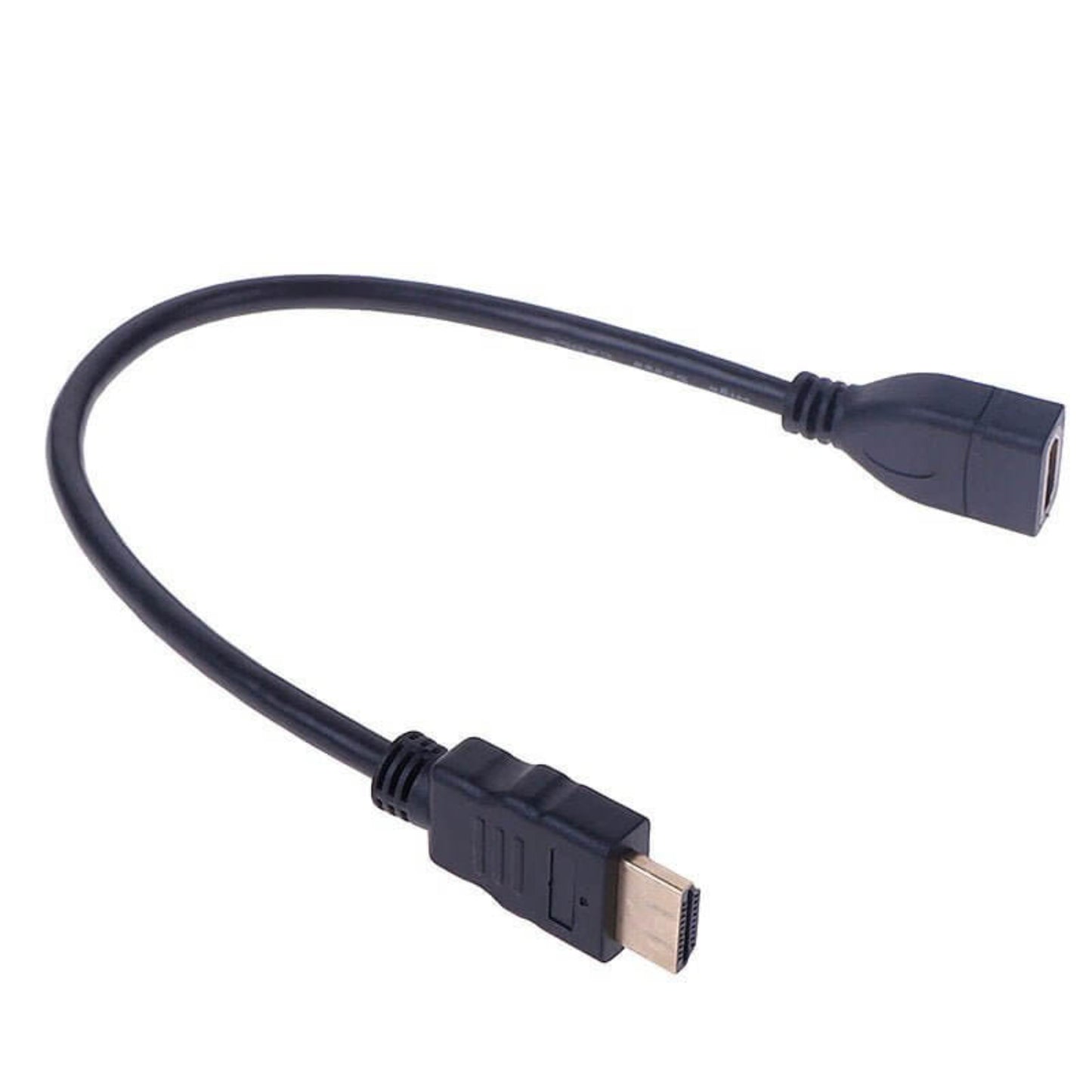HDMI v1.4 male to female extension cable, 30cm long, compatible with various audiovisual devices for video and audio transmission.