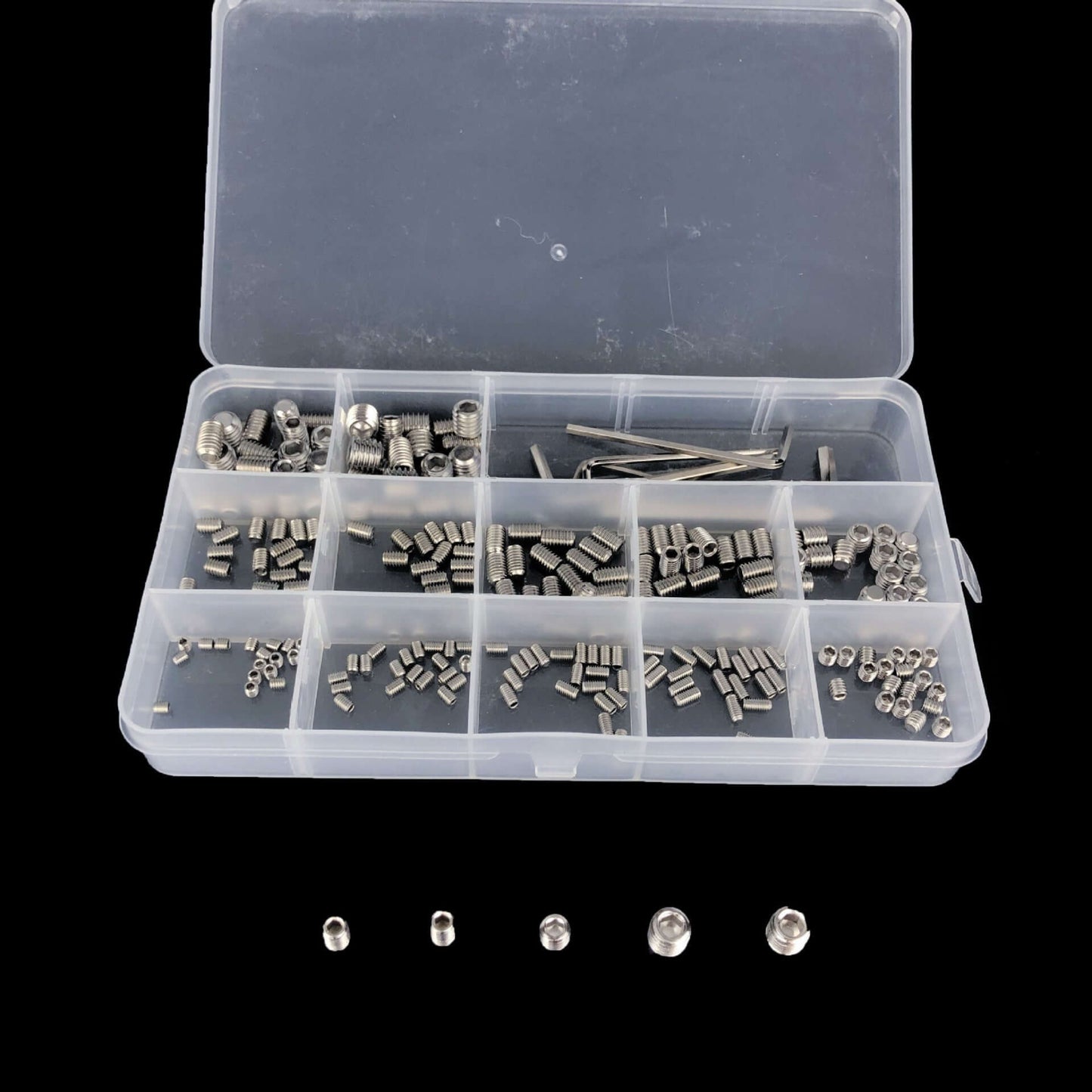 Portable storage box for hexagon socket set screws
