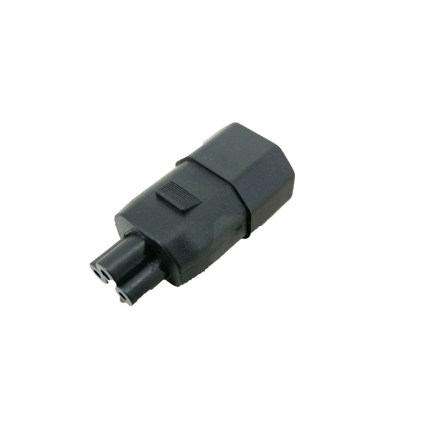 IEC 320 C14 to C5 AC adapter connector, known as Mickey Mouse Converter, for laptop power compatibility.