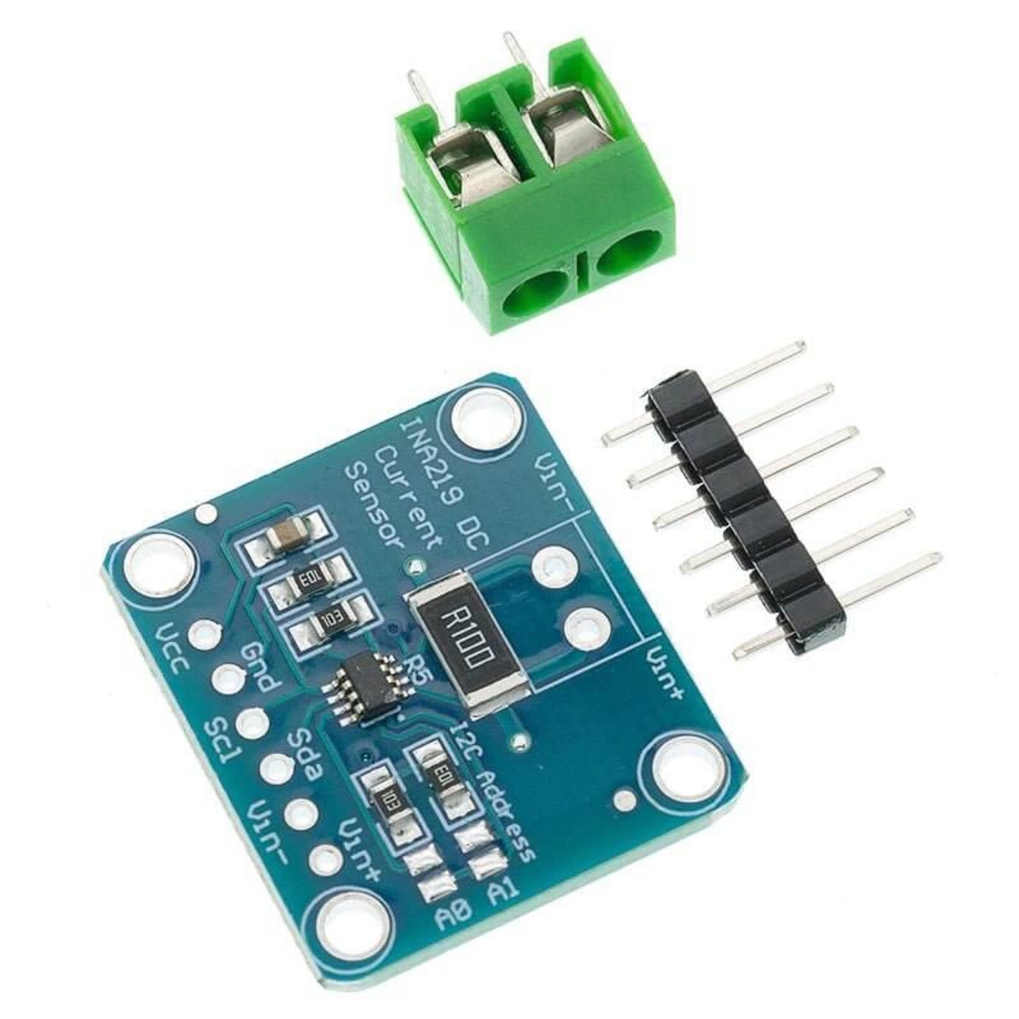 INA219 DC Current Monitor Module with 0-26V Bus Voltage and 3.2A Max Current for I2C power monitoring.