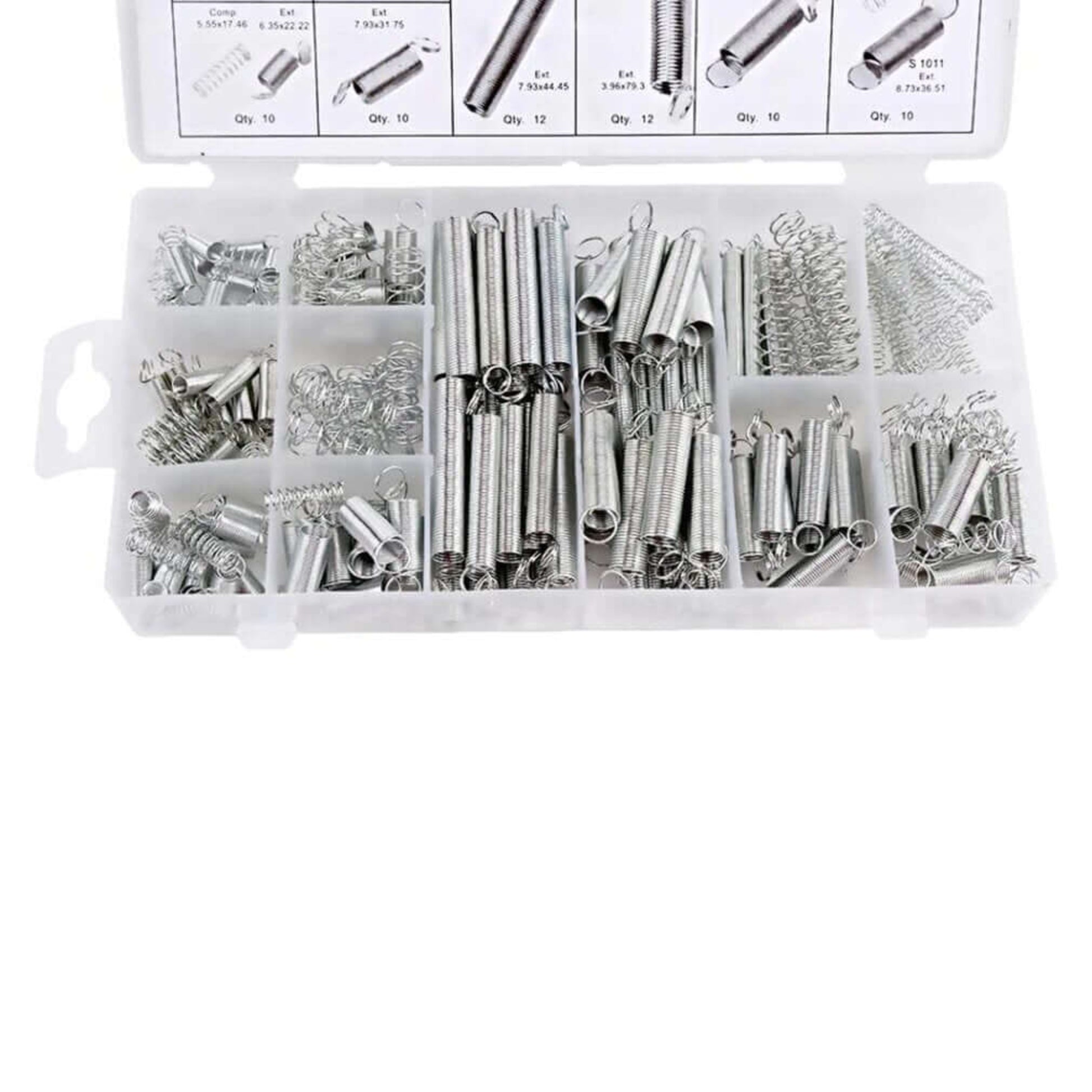 Detailed size chart for 200pcs hardware spring replacement kit.