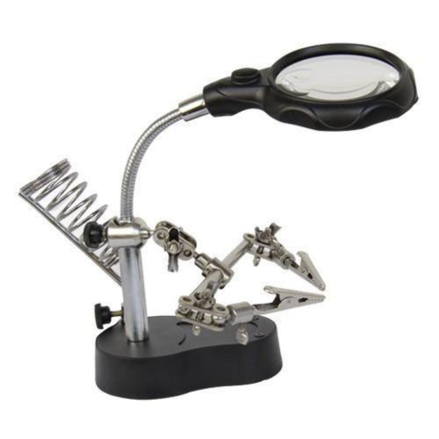 3.5X 12X magnifying glass tool with soldering stand and clips for hands-free electronics work.