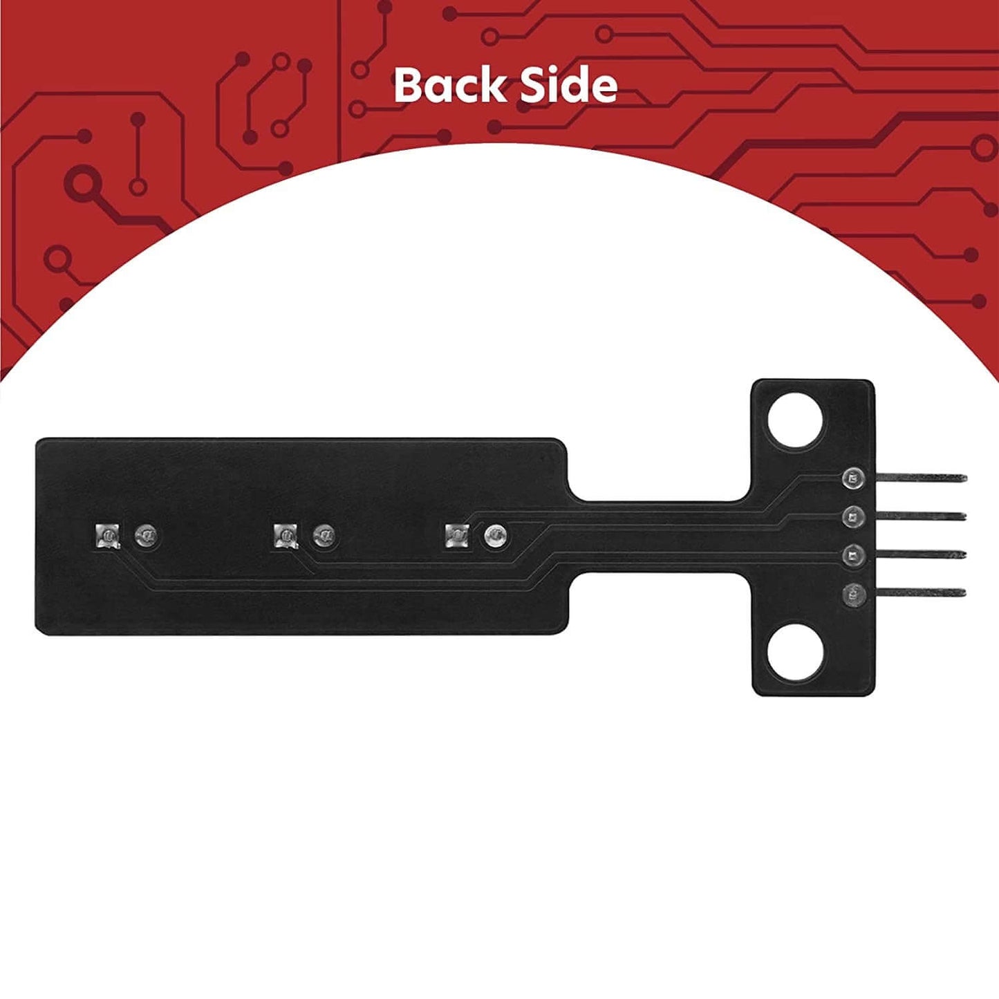 Back side view of a 5V LED Traffic Light Module showing connection pins and circuit layout.