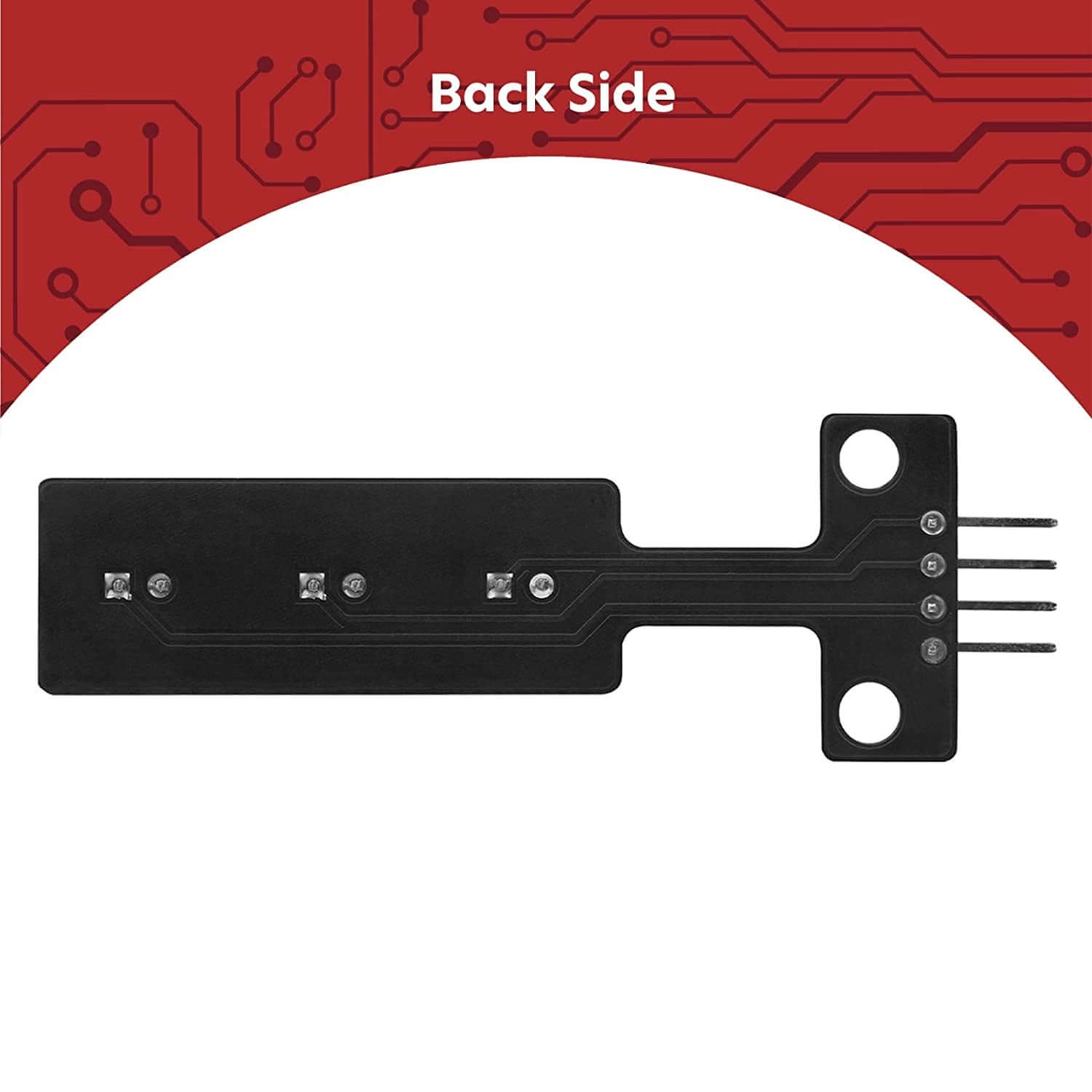 Back side view of a 5V LED Traffic Light Module showing connection pins and circuit layout.