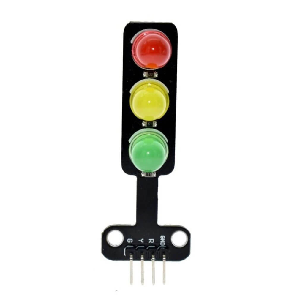 5V LED Traffic Light Module featuring red, yellow, and green lights with independent control for digital signal output.