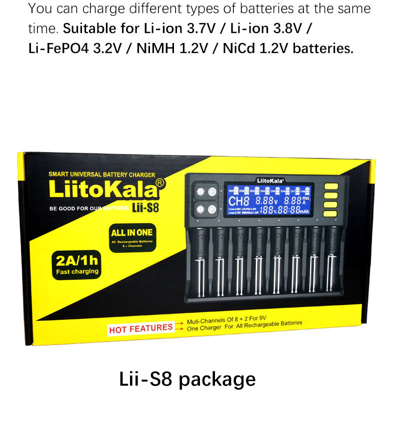 LiitoKala Lii-S8 Smart Universal Battery Charger 8 Slot – Sun