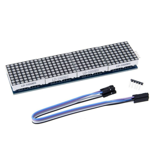 MAX7219 Dot Matrix Module for Arduino with 4 displays and 5P wiring harness, ideal for microcontroller projects.
