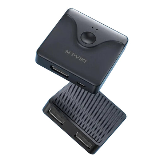 MT-VIKI bi-directional DisplayPort switch showing top button and bottom ventilation.