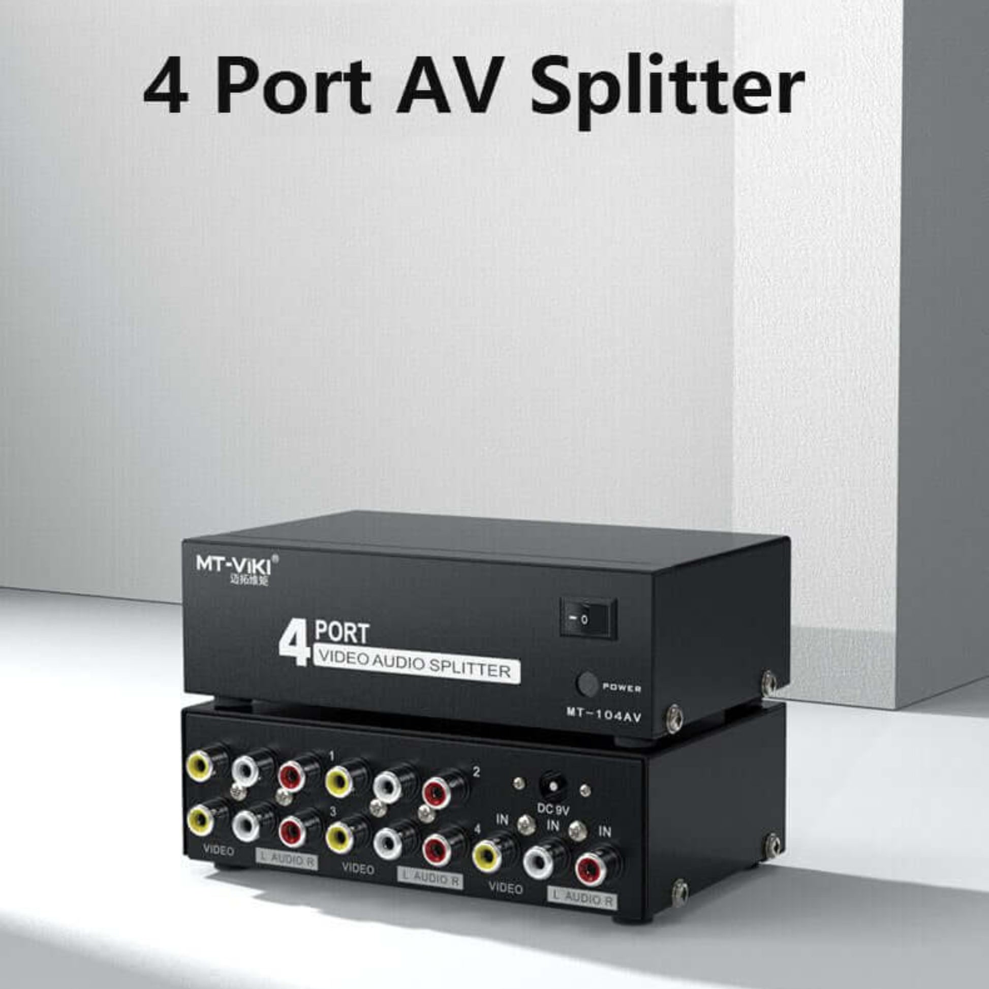 MT-VIKI MT-104AV 1-in 4-out AV splitter with professional metal shell for multi-screen sync.
