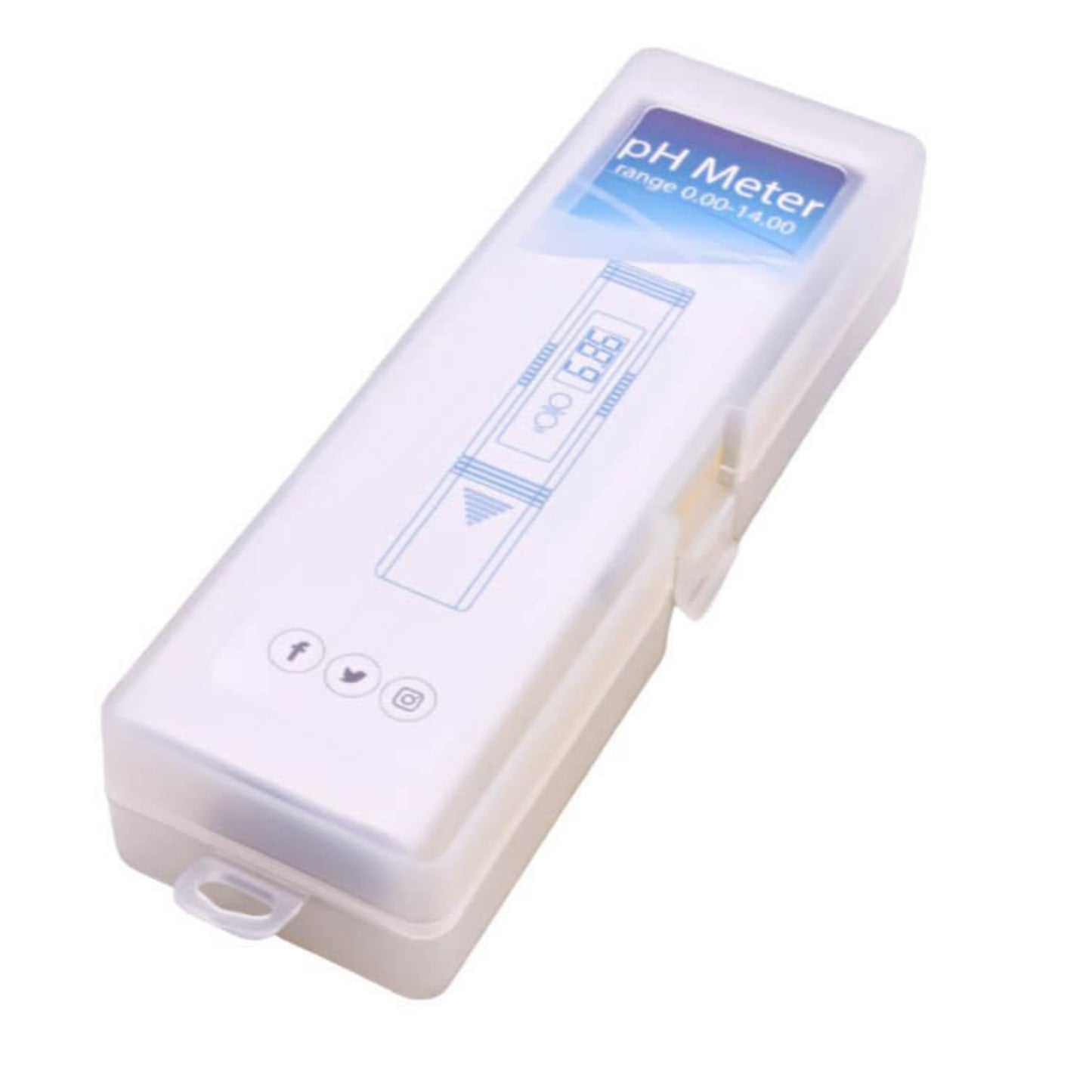 Digital pH pen meter in protective case, measuring range 0.00–14.00, ideal for water and lab testing.