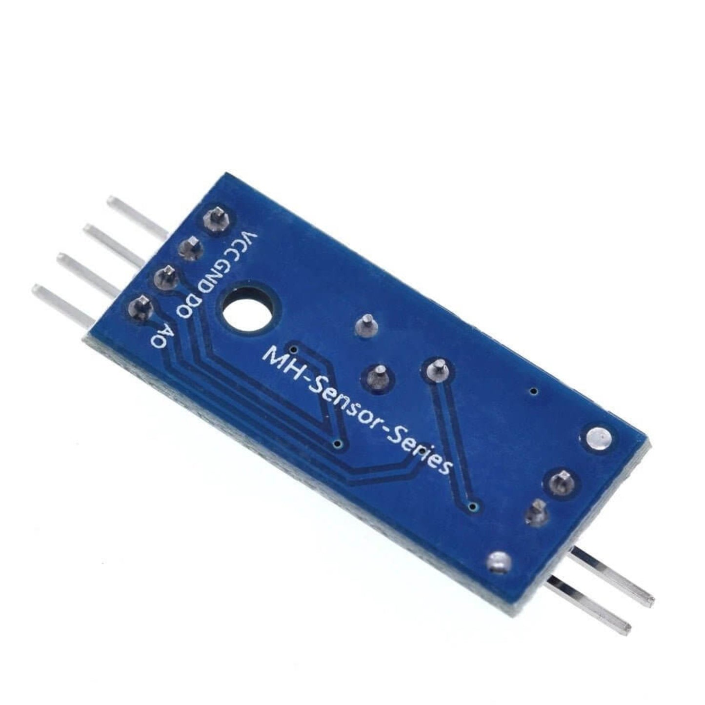 Raindrops detection sensor module for Arduino with blue PCB, featuring VCC and GND pins for easy connectivity.