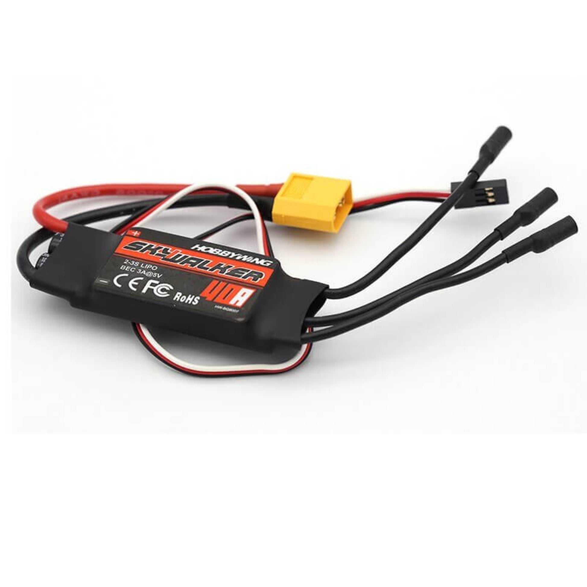 Skywalker-40A brushless ESC, 2-3S Lipo, for RC multi-rotor drones, featuring a compact design.