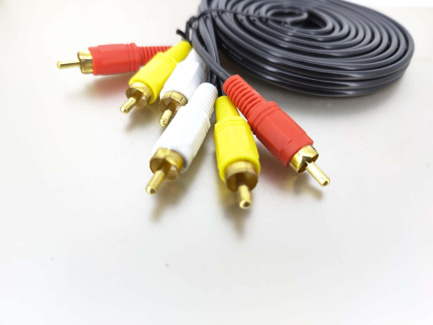 RCA AV Cable with red, white, and yellow connectors, ideal for audio and video connections.