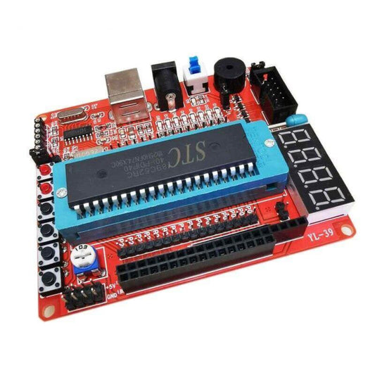 51 MCU Development Board featuring STC89C52RC, with USB interface, LED display, and various input/output modules.