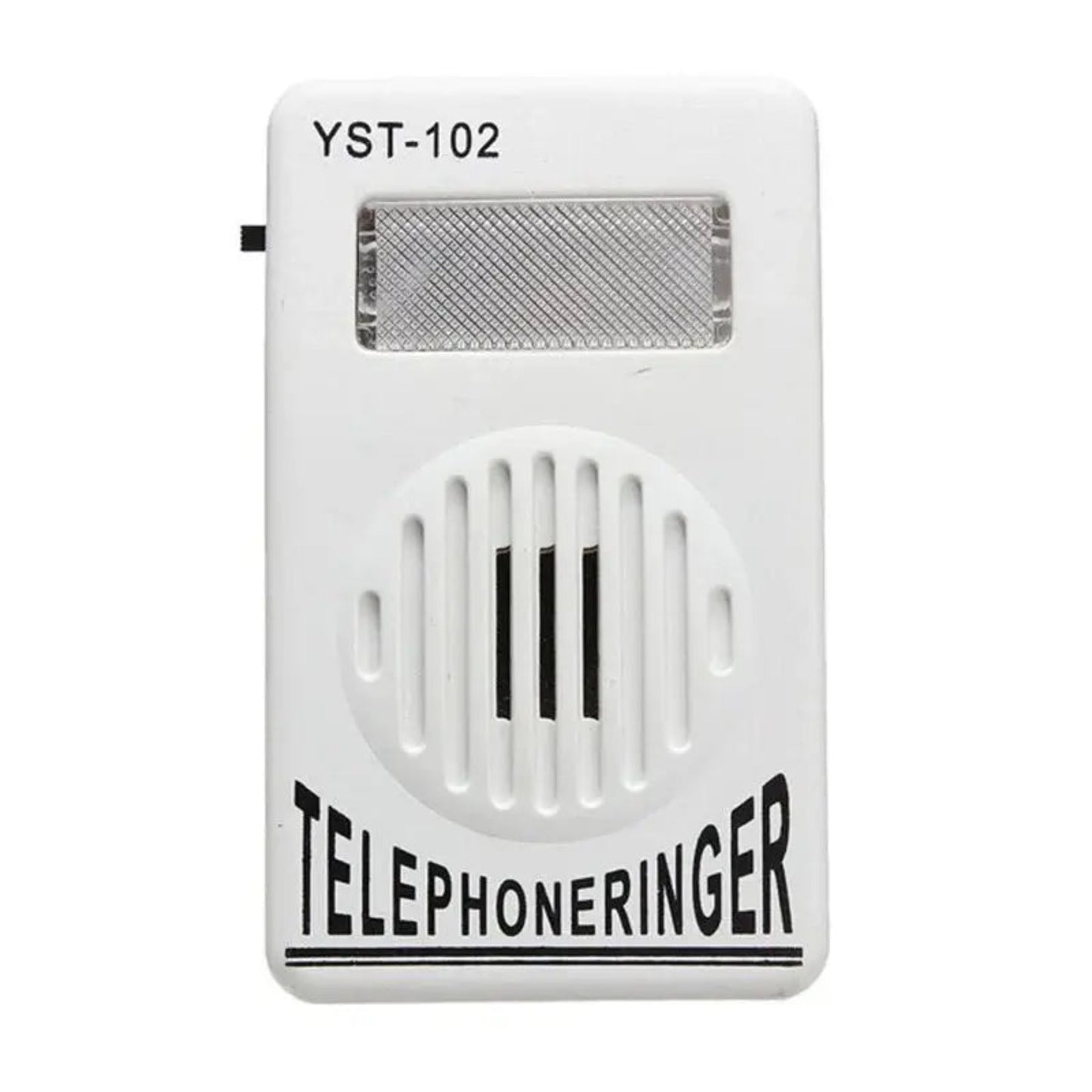Top-down view of YST-102 telephone ringer, highlighting the loud speaker and flashing strobe light.