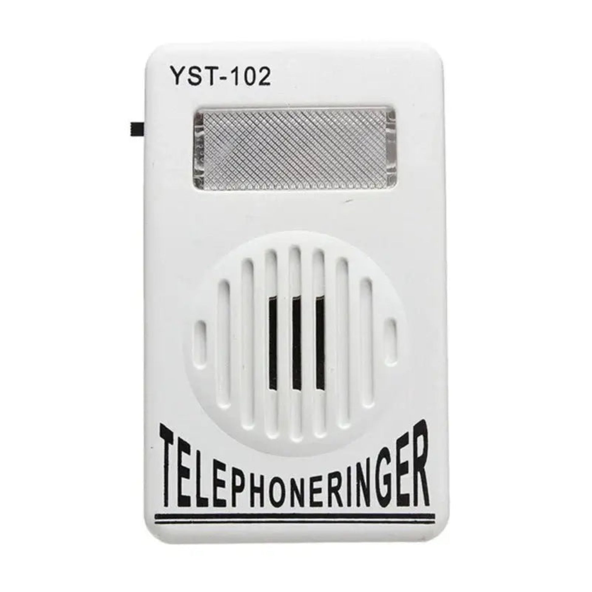 Top-down view of YST-102 telephone ringer, highlighting the loud speaker and flashing strobe light.