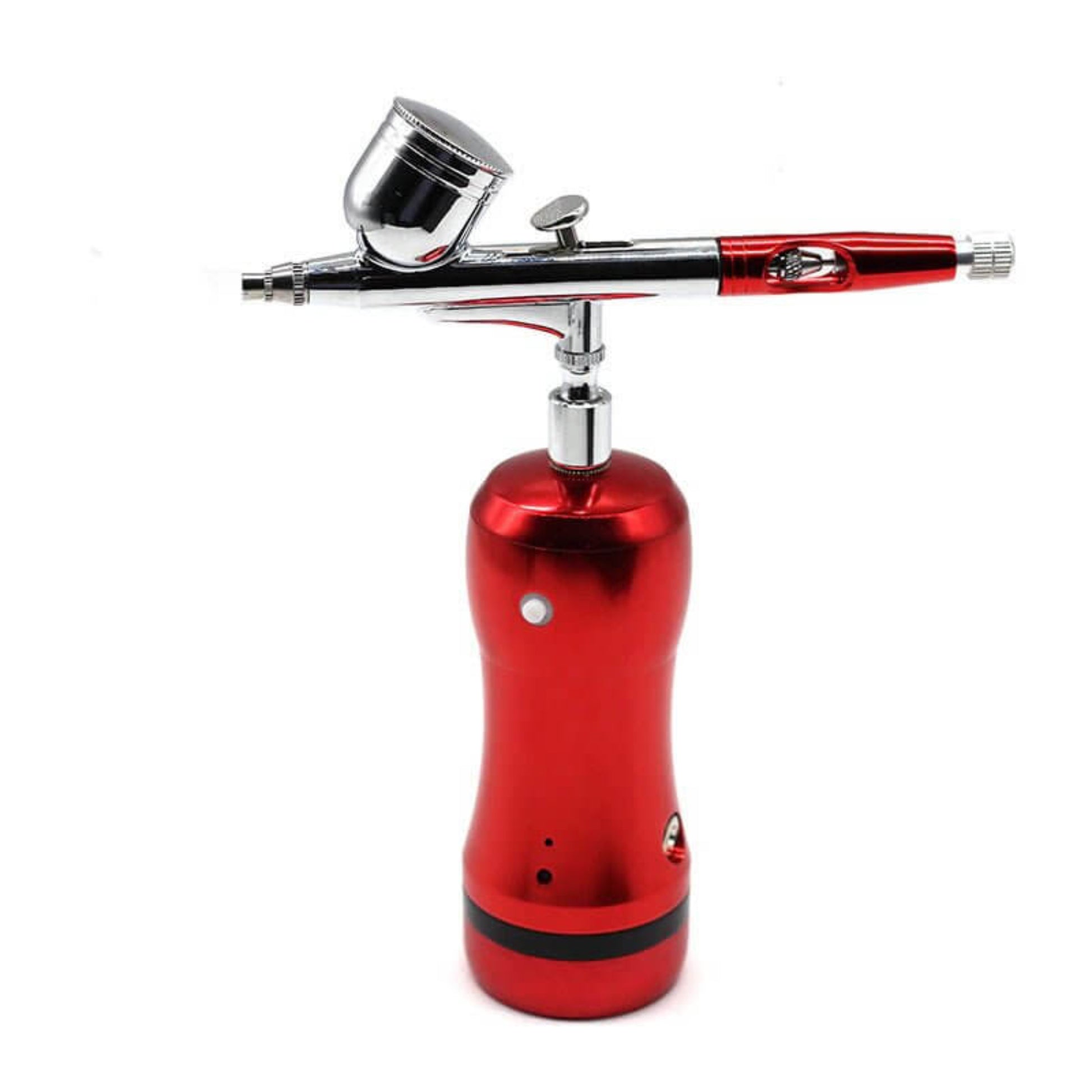 Wireless rechargeable portable airbrush kit with mini air compressor spray pen in red for tattoo, makeup, and nail art.